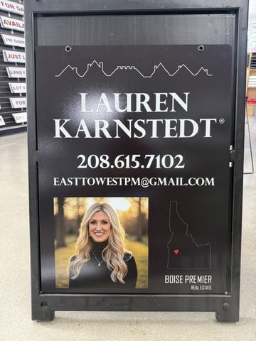Boise Premier agent photo panel in a black A frame