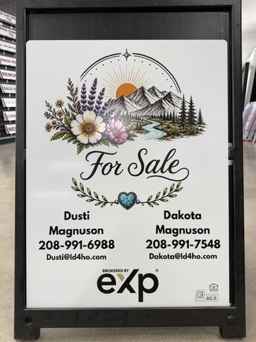 eXp For Sale panel with floral art in a black A frame